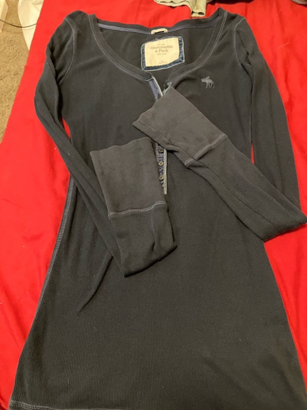 Abercrombie & Fitch Black Ribbed Henley Top